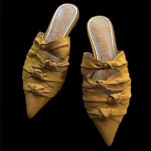 Sam Edelman Mustard Yellow Knotted Mules gold pointy toe slides 6 M
